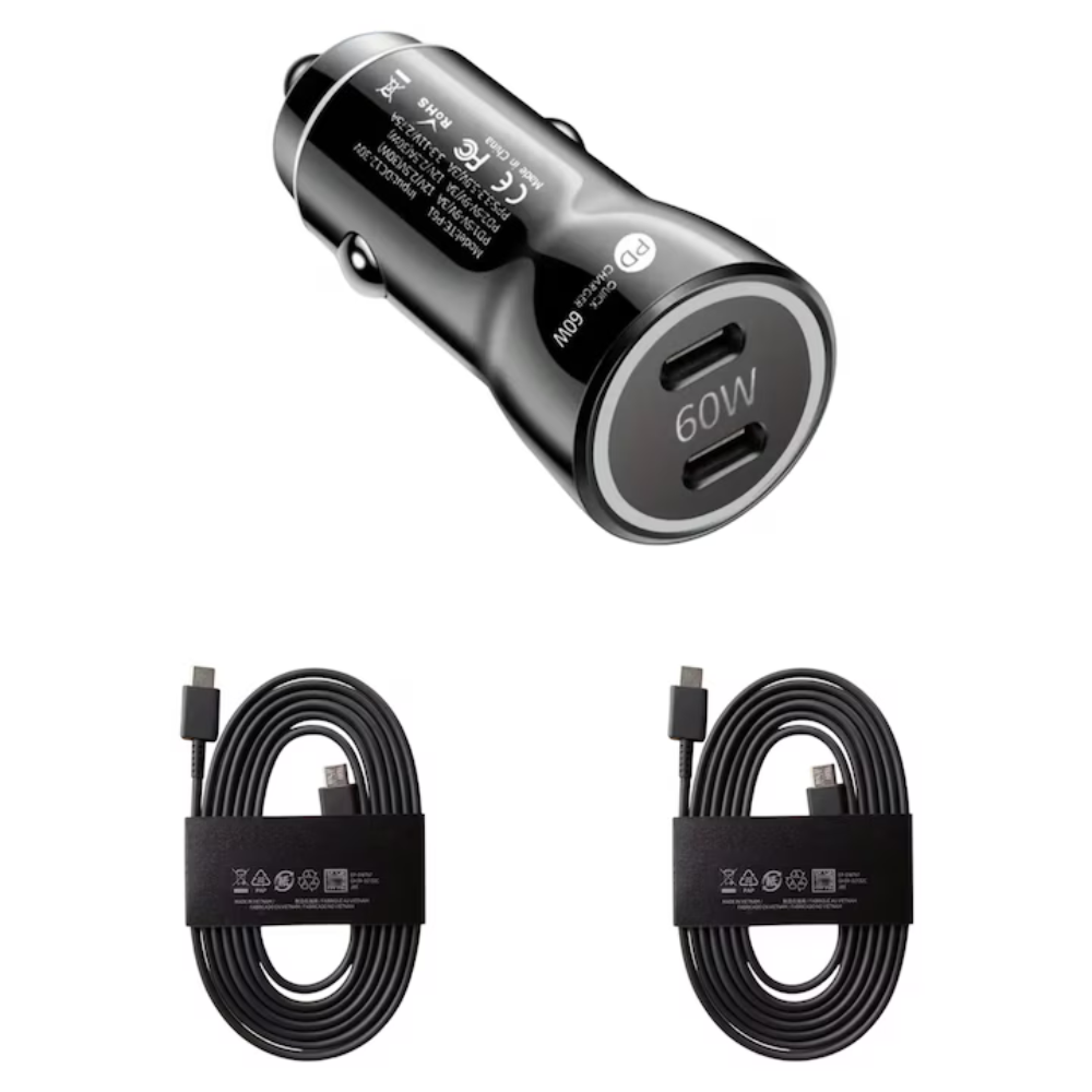 Kit incarcator auto Dual USB-C-C 60W Fast Charger