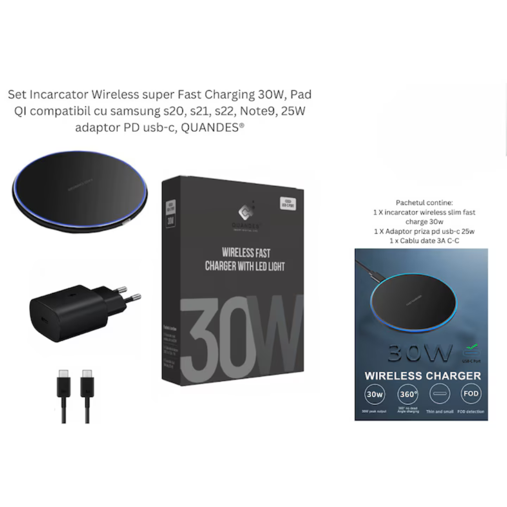 Set Incarcator Wireless super Fast Charging 30W